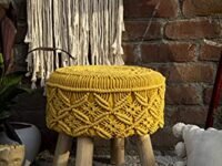 Cotton You & We Royal Aesthetic Mustard Macrame Stool, 40.6 Centimeters, Yellow