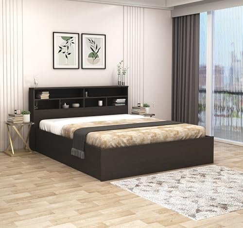 DesignFit Engineered Wood Queen Size Bed with Box Storage | Wooden Double Bed Cot Palang Furniture for Bedroom Living Room Home Hotel (Wenge Finish) 1 Year Warranty