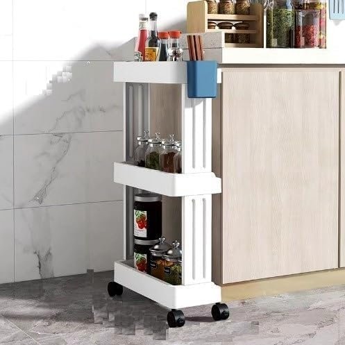 Divik Easy Movement Slim Slide Storage Cart Space Saving Kitchen Accessories Trolley Rack Plastic Wheels Slide Out Vegetables & Fruit Storage Rack (1Pcs)