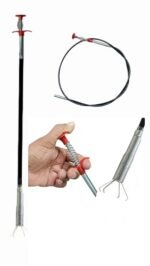 Drain Cleaner Opener Tool for Kitchen Basin Sink Hair Dirt Catching Remover Claw Wire Spring Pipe for Water Drainage Push Press Type, Black, Appx 1.5 Meters Long