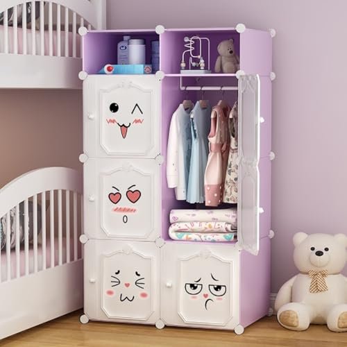 EXVITO 6 Door Kids Plastic Wardrobe for Clothes, Foldable Plastic Almirah for Toys & Clothes, Collapsible Wardrobe for Storage, Baby Cupboard for Clothes, Storage Rack for Kids - Purple