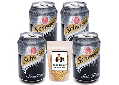 FOOD LIBRARY THE MAGIC OF NATURE Schweppes Soda Water Can(Imported),300Ml-Pack Of 4 + Food Library Roasted Salted Peanuts,200G