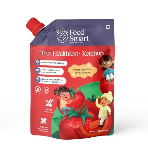 FeedSmart The Healthiest Ketchup- Made With 80% Farm Fresh Tomatoes And Vegetables| 100% Clean & Natural | No Sugar | No Preservatives | 225 Gm | Pack Of 1