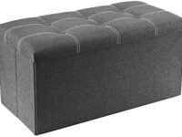 Folding Storage Ottoman, Long Shoes Sofa Bench, Fabric Linen Footrest Stool for Laundry, Storage Space, End of Bed Seat, Toys Storage Organizer Bin Box with Lidded Cover (Grey, 76X38X38)