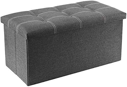 Folding Storage Ottoman, Long Shoes Sofa Bench, Fabric Linen Footrest Stool for Laundry, Storage Space, End of Bed Seat, Toys Storage Organizer Bin Box with Lidded Cover (Grey, 76X38X38)