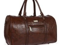 Fur Jaden Brown Textured Leatherette Stylish & Spacious Weekender Duffle Bag for Travel for Men and Women