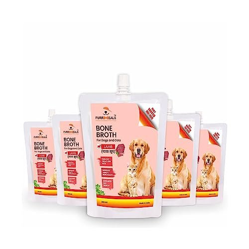 FurrMeals Lamb Bone Broth - Paya Soup | All Life Stages Ready to Serve I Gravy/Wet Dog Food | Treat for Dogs and Cats | 300ml x Pack of 5 | Joint Health Natural Supplement