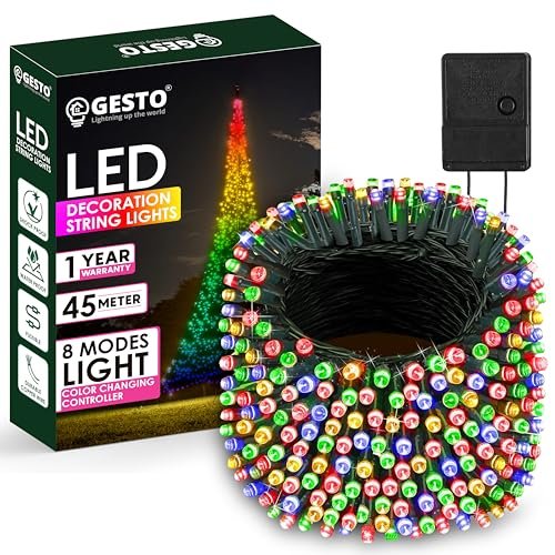 Gesto Multicolor Led Serial String Lights – 8 Modes Changing Controller, Waterproof Fairy Lights for Home, Christmas, Deepawali & Diwali Decoration Lights for Balcony Outdoor – (45 Meter | Pack of 1)