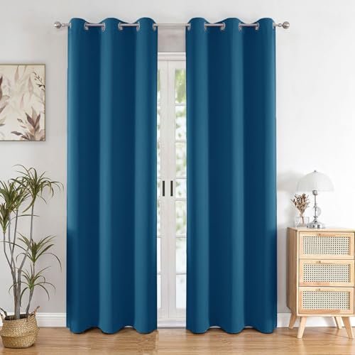HOMEMONDE Blackout Curtain 8 Feet Set of 2 - Thermal Insulated & Room Privacy Long Door Curtains, Solid Blue 90% Light Blocking Curtains 96 Inch Long - (243L x 118W CM)