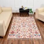 Handmade Sustainable Printed Modern Dhurrie/Rugs/Carpet upcycled from Scrap Fabric for Living Room/Bedside Runner for Enhanced Decor (3x5 feet)