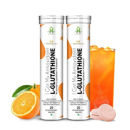 Healthy Nutrition - Just for the Health of it L-Glutathione 600Mg With Vitamin C For Glowing Skin,Detoxification Pigmentation,And Tan Removal For Men & Women- 20 Effervescent Tablets (Pack Of 2)