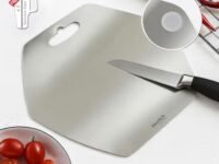 Herrlich Homes Premium 304 Stainless Steel Hexagonal Chopping Board for Kitchen | 34 x 31 cm | with 2 Steel Straw & Anti-Skid Silicon Pad | Reversible | for Cutting Vegetables, Fruits, Meat | Medium