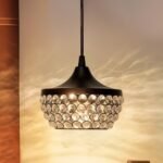 Homesake Crystal Pendant Light - Modern Black Hanging Ceiling Lamp with Sparkling Crystals, Decorative Lighting for Dining Room, Living Room, Bedroom, Kitchen Island - Elegant Chandelier Style(Black)