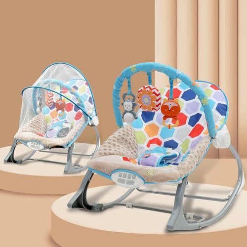 INFANTSO Baby Rocker & Bouncer for 0 to 2 Years (Multi), Portable Rocker for Newborn with Mosquito Net, Calming Vibrations, Soft Music & 3 Hanging Toys, 5-Point Safety Harness