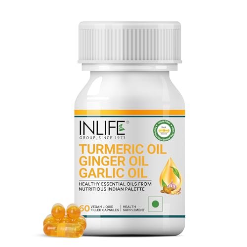 INLIFE Turmeric Oil Ginger Oil Garlic Oil Capsule, Faster Absorption than Extract, Immunity support, Heart Health Supplement for Adults Men & Women – 60 Liquid Filled Vegetarian Capsules (Pack of 1)
