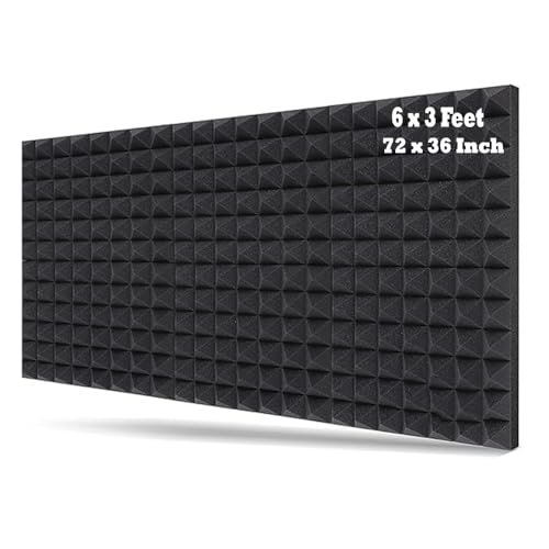 Imaginea 6x3ft Acoustic Foam Sheet for Room |Soundproofing Pyramid Acoustic Sheet Panels for Wall Room Noise Reducer Sound Absorber Acoustic Foam Panels Acoustic Room Treatment (Black, Pack of 1)