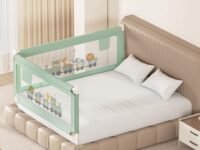 Kids Station Baby Bed Rail Guard for Kids & Toddler Safety, 180cm x 80cm, Baby Safety, Adjustable Height, Foldable Safeguard for King Size Bed (6'0" x 6'0", 2 Side, Green,Printed with Pocket)