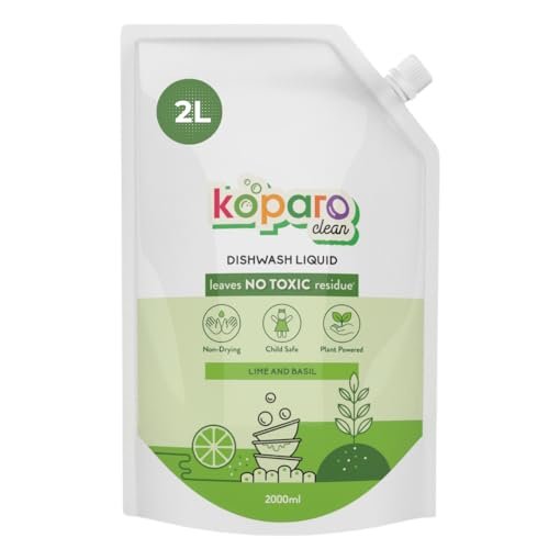 Koparo Organic Dishwash Liquid | 2 Litres | Lime And Basil Fragrance | Natural, Plant Based & Eco-Friendly | Removes Tough Grease, Soft on Hands | Baby & Pet Safe