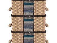 Kuber Industries Underbed Storage Bag | Clothes Storage Organizer | Blanket Cover with Clear Window | Zipper Closure & Handle Cloth Organizer | Check-Design | Large | Pack of 3 | Coffee