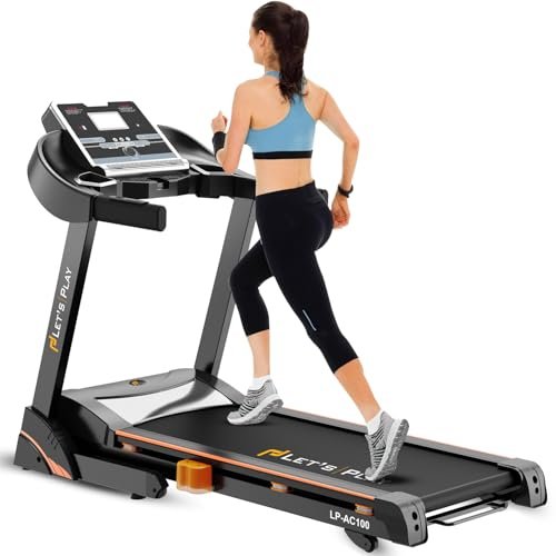 LET'S PLAY LP-100 Automatic Incline Treadmill for Home Foldable Running Machine|6HP Peak AC Motor, Suspension, Oil Less Belt Technology, 150Kg User Weight, 16Km Max Speed [5 Year Warranty], Black