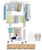 LIVINGBASICS 4 Shoe Drying Shelves with 3 Layer Clothes Stand for Drying/Cloth Drying Stand/Cloth Stand for Drying Clothes/Cloth Drying Stand for Balcony/Stainless Steel Dryer Rack (Snow White)
