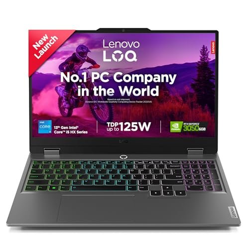 Lenovo LOQ, Intel Core i5-13450HX, 13th Gen, NVIDIA RTX 3050-6GB, 16GB RAM, 512GB SSD, FHD 144Hz 300Nits, 15.6"/39.62cm, Windows 11, MS Office 21, Grey, 2.4Kg, 83DV00BHIN, 100% sRGB Gaming Laptop