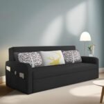 Leymour 3 Seater Sofa Cum Bed for Living Room (Black Fabric) Premium Fabric Sofa