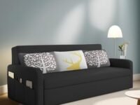 Leymour 3 Seater Sofa Cum Bed for Living Room (Black Fabric) Premium Fabric Sofa