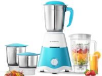 Longway Super Dlx 750 Watt Juicer Mixer Grinder with 4 Jars for Grinding, Mixing, Juicing with Powerful Motor | 2 Years Warranty | (White & Blue, 4 Jars)