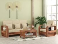 MURARAKA ART Wooden 4 Seater Sofa Set for Living Room, Four Seater Sofa for Office & Lounge, 3+1 Seater Sofa Sets for Home, Sheesham Wood (Natural Teak Finish)