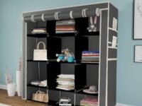 Maison & Cuisine® 12 Layer Collapsible Portable Foldable Wardrobe Storage Organizer Shelves for Clothes Racks Fabric Almirah Non Rustable Iron Storage Unit (88250) (Grey)