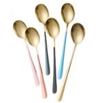 Mockery 6 Pack Ice Cream Coffee Spoons, Stainless Steel Dessert Spoons, Long Handle Spoons, For Home And Party, Gold (Color May Vary) ,20 Cm
