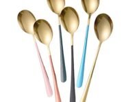 Mockery 6 Pack Ice Cream Coffee Spoons, Stainless Steel Dessert Spoons, Long Handle Spoons, For Home And Party, Gold (Color May Vary) ,20 Cm