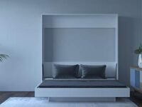 Modern Wall Mounted Single Bed 6 x 6 Size Plywood DIY Folding Cabinet Easy to Assemble Vertical with Bed Fittings Kit White Color