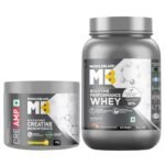 MuscleBlaze Biozyme Performance Whey Protein Powder, Chocolate Hazelnut (1kg / 2.2lbs) & Micronised Creatine Monohydrate CreAMP Powder, Citrus Blast (30 Servings, 120g) | Pack of 2