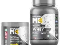 MuscleBlaze Biozyme Performance Whey Protein Powder, Chocolate Hazelnut (1kg / 2.2lbs) & Micronised Creatine Monohydrate CreAMP Powder, Citrus Blast (30 Servings, 120g) | Pack of 2