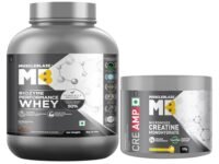 MuscleBlaze Biozyme Performance Whey Protein Powder, Rich Chocolate (2kg / 4.4lbs) & Micronised Creatine Monohydrate CreAMP Powder, Citrus Blast (30 Servings, 120g) | Pack of 2