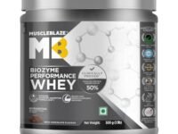 MuscleBlaze Biozyme Performance Whey Protein Powder, Rich Chocolate (500g / 1.1lbs) | 25g Protein Per Scoop | Clinically Tested 50% Higher Protein Absorption