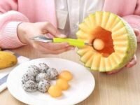 Nurev 2 in 1 Melon Baller, Stainless Steel Multifunctional Dig Scoop with Fruit Carving Knife (Multicolour)