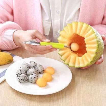 Nurev 2 in 1 Melon Baller, Stainless Steel Multifunctional Dig Scoop with Fruit Carving Knife (Multicolour)