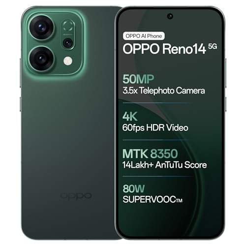 OPPO Reno14 5G (Forest Green, 12GB RAM, 256GB Storage) with No Cost EMI/Additional Exchange Offers