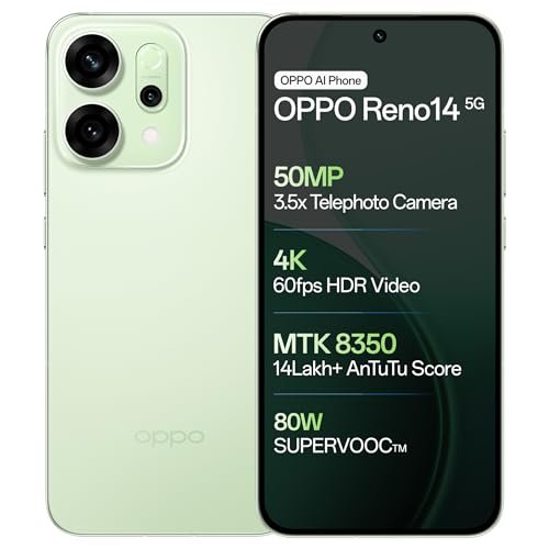 OPPO Reno14 5G (Mint Green, 12GB RAM, 256GB Storage) with No Cost EMI/Additional Exchange Offers