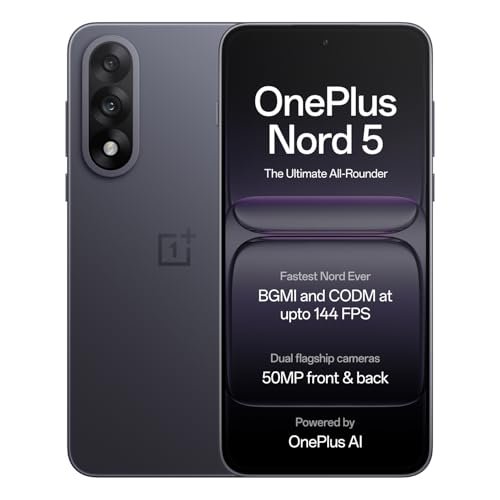 OnePlus Nord 5 | Snapdragon 8s Gen 3 | Stable 144FPS Gaming | Dual 50MP Flagship Camera | Powered by OnePlus AI | 8GB + 256GB | Phantom Grey