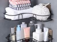 Oslen ( Pack of 2 Self-Adhesive Shelf/Storage Organizer for Bathroom and Kitchen Corner Wall Mounted Rack Shelf Bathroom Accessories Storage Rack (No Drilling-Shelf Adhesive) (Black)