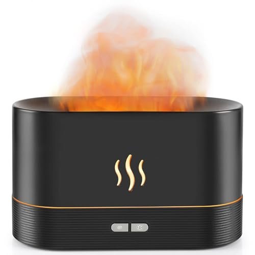Plastic Flame Diffuser Humidifier-Auto Off 180Ml Essential Oil Diffuser-2 Modes Brightness Aroma Humidifier with Fire Flame Effect for Home,Office,Spa,Gym(Black)