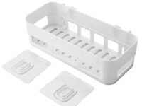 Plastic Inter Design Bathroom Kitchen Organize Shelf Rack Shower Corner Caddy Basket with Sticker No Drilling Required Material-Plastic color-white (1)