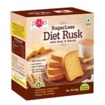 Polka Sugarless Diet Rusk,Sooji with Elaichi, Healthy Snack, High Fiber, Digestive, Sugar Free, Pack Of 2X200 = 400 Gm