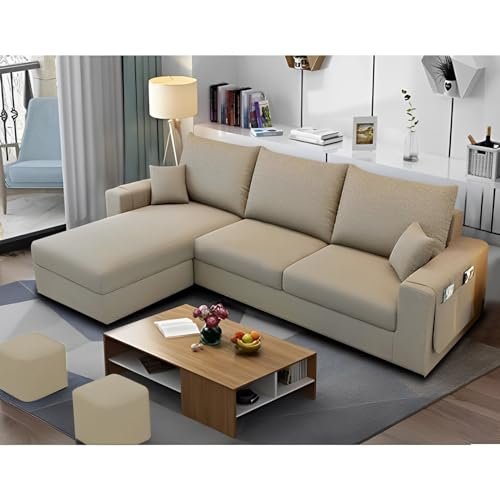 Porto LHS 4 Seater L Shape Sofa Set for Living Room (Cream) Premium Velvet Fabric
