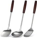 Potency 15Inch Large Wok Spatula Set Slotted Spoon 304 Stainless Steel Spatula for Cooking Utensils Wok Tools Kitchen Turner Spatula Long Soup Ladle Cooking Spoon Metal Spatula Wok Kitchen Utensil Set