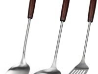 Potency 15Inch Large Wok Spatula Set Slotted Spoon 304 Stainless Steel Spatula for Cooking Utensils Wok Tools Kitchen Turner Spatula Long Soup Ladle Cooking Spoon Metal Spatula Wok Kitchen Utensil Set